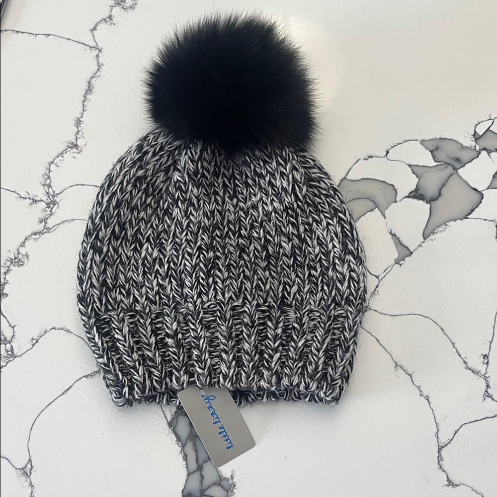 Kids Black and White Knit Pom-Pom Hat, One Size